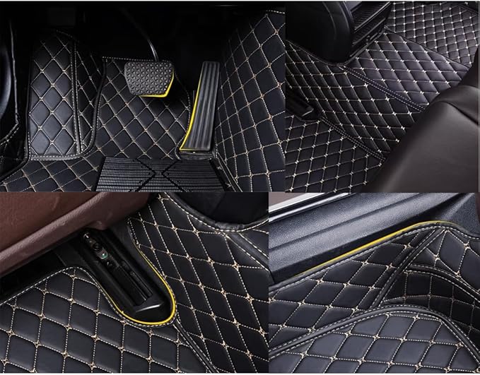 Custom Personalized Floor Mats for Cars，Luxury Full Coverage All Weather Car Floor Mats，Anti-Slip Leather Car Mat Set ，Custom Floor Mats for 99% of Cars, Trucks & SUVs (Black 8 White)