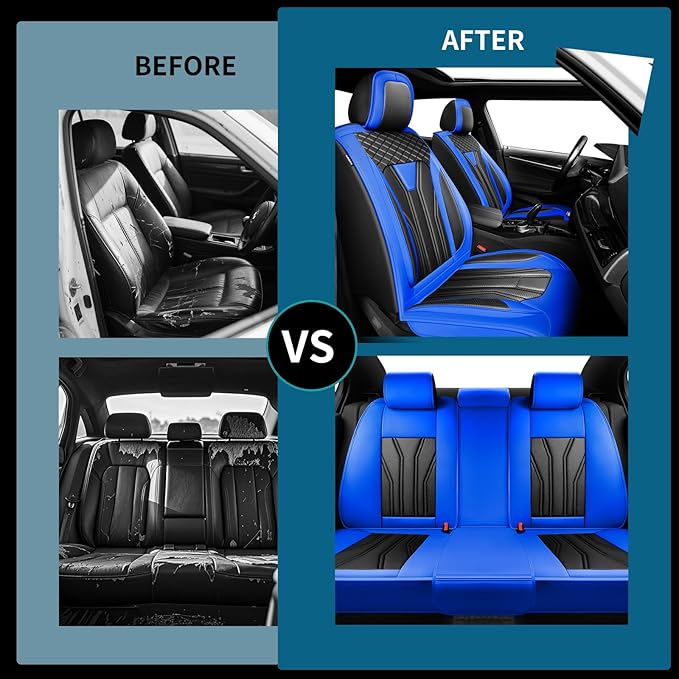 Fit CRV Car Seat Covers Premium Leather for Honda CRV cr-v 2011-2025 2026. Waterproof， Breathable, Scratch-Resistant & All-Weather Seat Cushion Protector (Front Seat,Blue&Black)