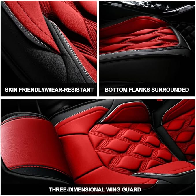 AOMSAZTO Car Seat Cover 2 Front Seat Fit for Mazda 3 2010-2019 Leather Car Seat Cushion Protector Compatible Airbag Waterproof Automotive Seat Covers Black&Red