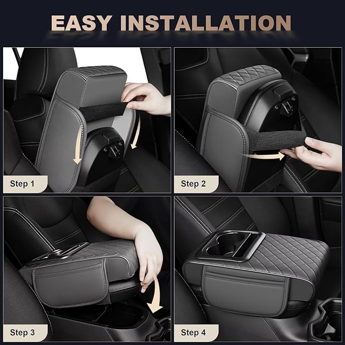 Center Console Cover Fit for Tacoma Faux Leather Car Armrest Cushion with Storage Bags, Cup Holder ＆ Phone Storage Multifunctional Middle Console Cover(Grey)