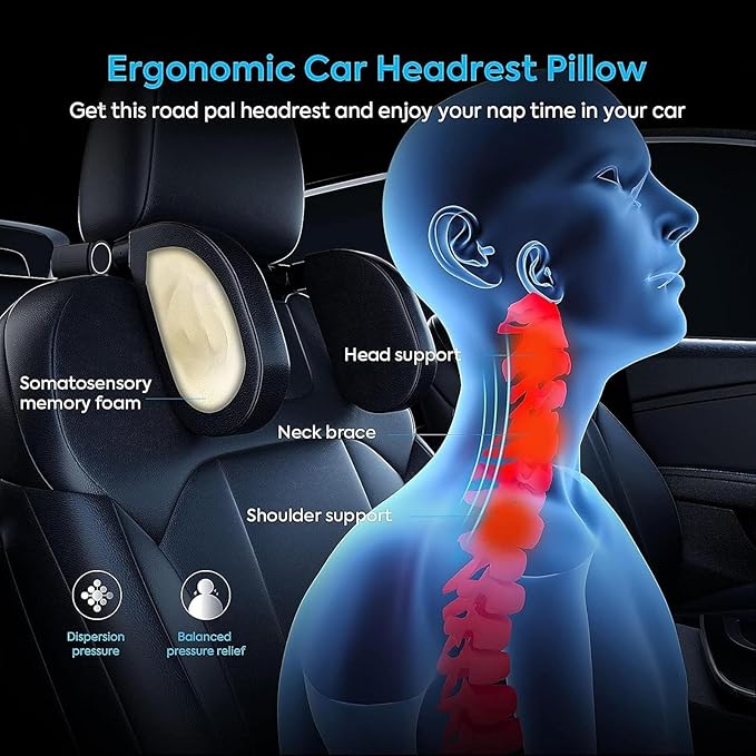 Headrest Lumbar Pillows Car Seat for Honda HRV CRV CRZ BRV 2001-2025, Ergonomic Neck Back Support Cushion, Comfortable Breathable Washable Cover, Memory Foam, Gray