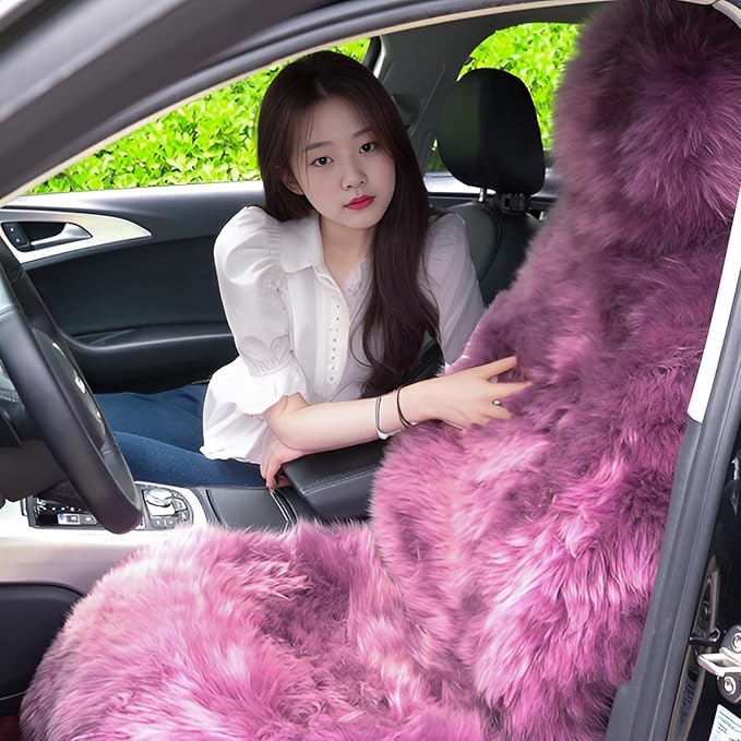 Fluffy Genuine Sheepskin Car Seat Cover-Fuzzy Real Fur Auto Cushion-Universal Fit Soft Long Wool Pad for Front Driver Accessories Protecter Truck, SUV, Van (Peacock Blue, 1 Pcs Front Seat Cover)