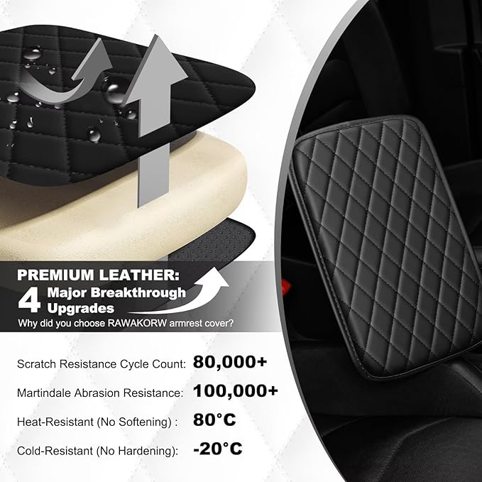 Upgraded Car Center Console Cover Fit for 4Runner Faux Leather Car Armrest Cover Cushion with 2 Storage Bags,Car Armrest Storage Box Interior Accessories(Black)