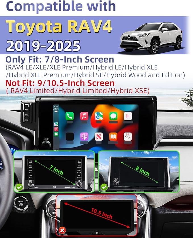 PZK Car Phone Holder for Toyota RAV4 2019 2020-2023 2024 2025 Hybrid LE/XLE/Premium Accessories 7/8-Inch Screen 360° Rotation Phone Mount Compatible with Magsafe Not Affect Vent (Not fit 9/10.5 inch)