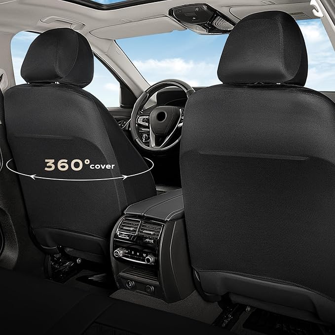 Coverado Seat Covers Full Set, Luxury Leather Car Seat Cover with Carbon Fiber Accents Design, Spill-Proof Durable Black Automotive Seat Covers, Front and Rear Seat Protectors Universal Fit Most Cars