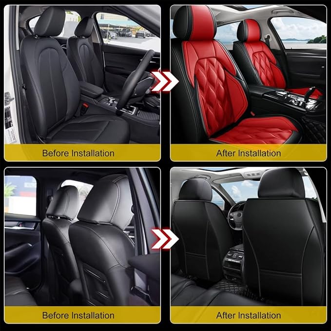 AOMSAZTO Car Seat Covers,2 Front Seats Custom Fit for Ford Edge 2007-2026,Leather Carseat Automotive Cushion Covers Seat Protector,Airbag Compatible Waterproof Black&Red
