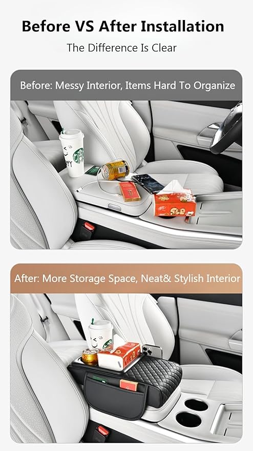 Car Armrest Pad with Built-in Induction Charging, Leather Center Console Cushion with 15W Power Pad, Dual Cup Holders, Storage Pockets - Red