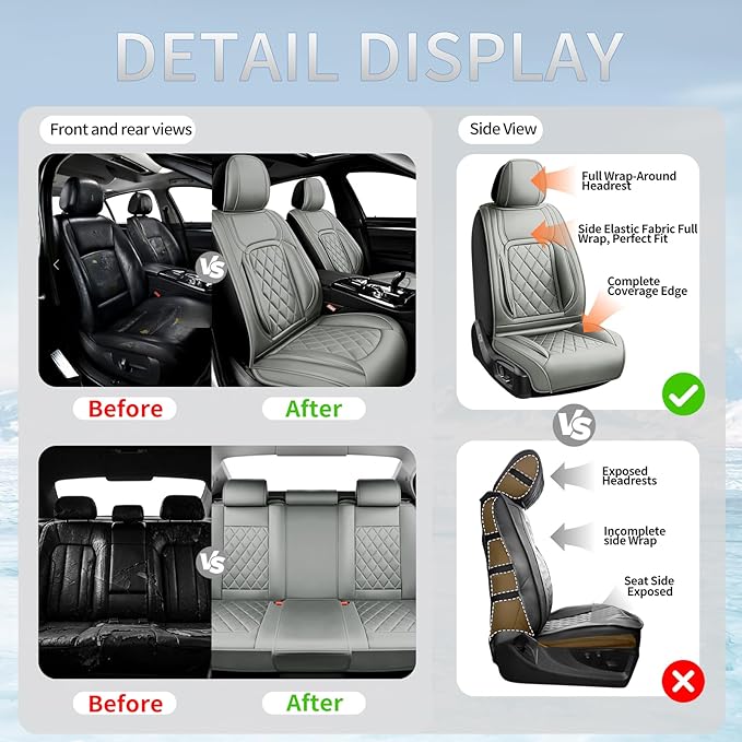 Fit HRV Car Seat Covers Compatible with Honda HRV 2016-2025 2026, Premium Leather Breathable, Wear Resistant, Airbag Compatible, All-Weather Protection & Full Coverage, 2 Front Seat Gray