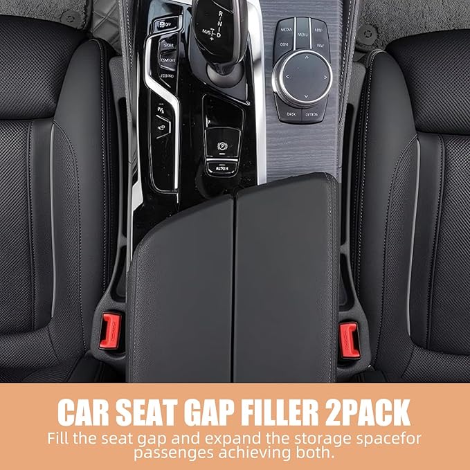 Car Seat Gap Filler Set of 2, Premium Interior Car Accessories, Multifunctional Car Storage Solution with Non-Slip Design, Fits Most Vehicles (Brown)