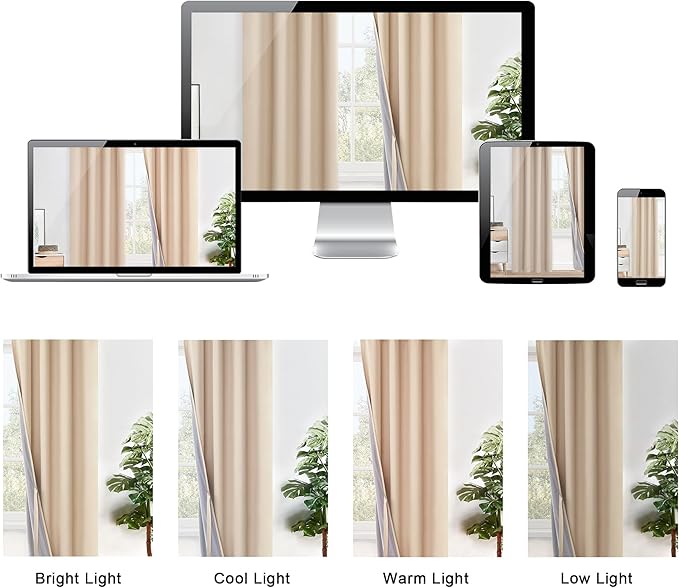 XWZO Full Blackout Curtains 84 Inches Long - Double Layer Full Room Darkening & Energy Efficiency Grommet Window Panels with Tiebacks for Bedroom/Living Room, Biscotti Beige, W52 x L84, Set of 2