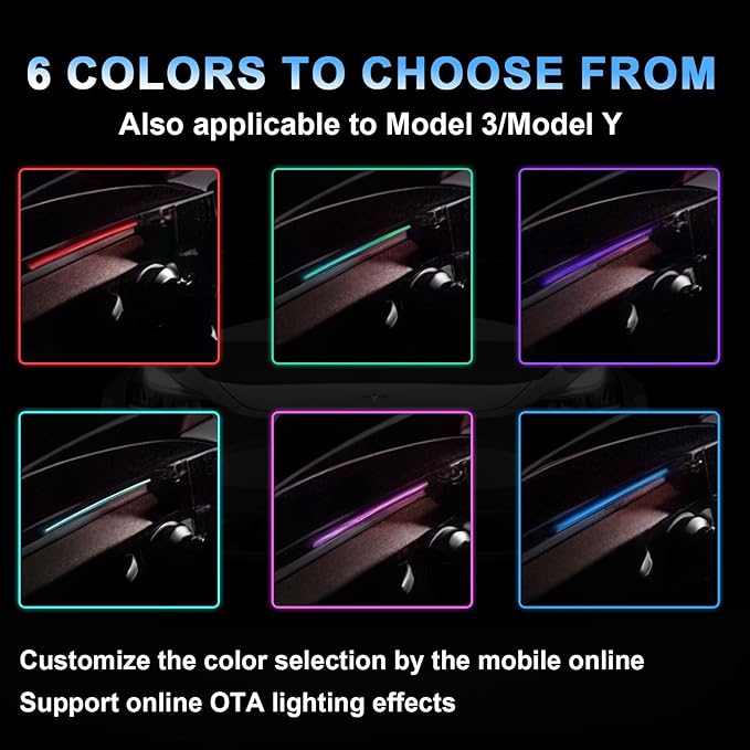 Tesla Smart Blind Spot Detection Ambient Lighting for Tesla Model 3 Y Highland Juniper, Plug-and-Play, Custom Color Modes Dynamic Safety Alerts & Driving Mode Effects Neon Light Kit (Highland)
