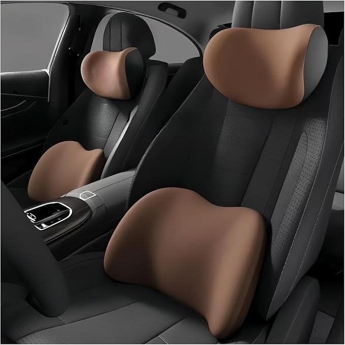 Car Neck Pillow and Lumbar Support Cushion - Memory Foam Backrest for Driver Seat Comfort(White)