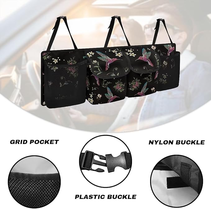 Hummingbird Trunk Organizer Car Women Floral Flowers Foldable Backseat Hanging Organizer,Sturdy Space Saving Expert