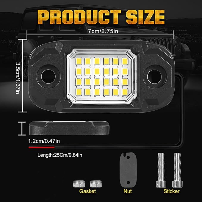 12Pods LED Rock Lights White 24led Chips Waterproof Neon Underglow Lighting Kit for Trucks SUV ATV Car