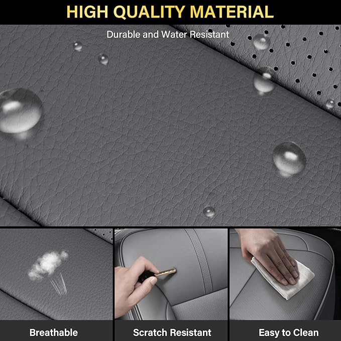 Coverado Chevy Silverado Seat Covers, Faux Leather Seat Covers Fit for Chevy Silverado GMC Sierra 2007-2026 1500, 2015-2026 2500HD 3500HD Crew Double Extended Cab (Front,Gray)