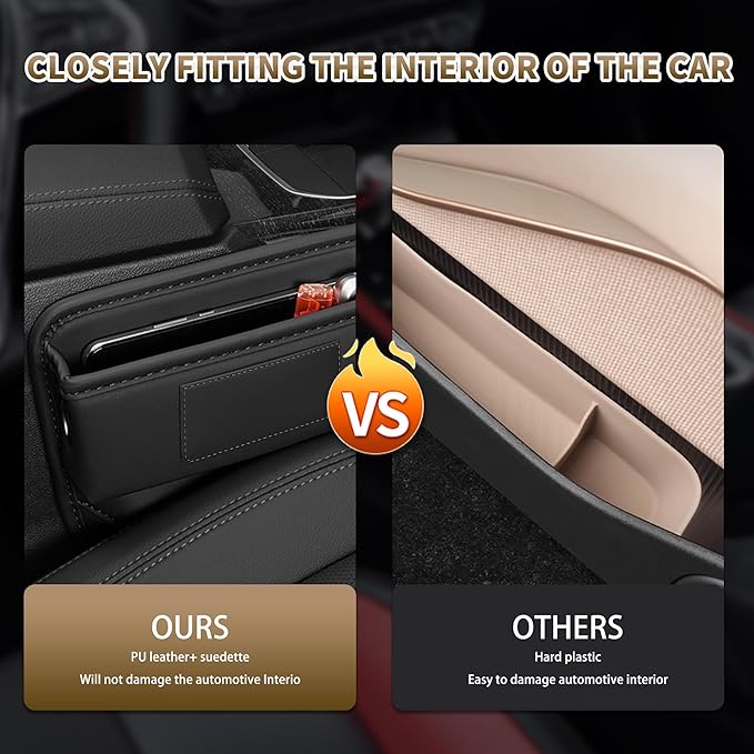Kwak's Car Seat Gap Filler Organizer (2PC) – Fits 0.2"-1.2" Gap Premium Leather Car Console Organizer for Phone/Keys – Universal Front Seat Organizer for Car SUV Truck (Brown)