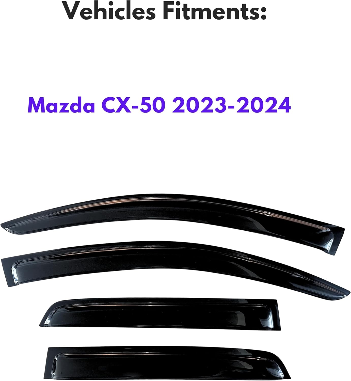 KPY Window Visor Compatible with Mazda CX-50 2023-2024 (CX50), 4PC Rain Guard Side Window Vent Deflectors Tape-On Style, 2023 2024