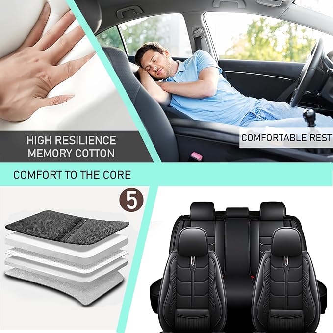 Leather Car Seat Covers Fit for Toyota Corolla Hybrid 2020-2024, 5 Seater Car Seat Cover, Premium Waterproof, Scratch Resistant Car Interior Accessories (Full Set Black)