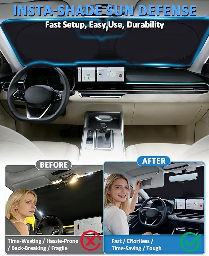 Sunshade for Ford Super Duty F250 F350 F450 F550 Windshield Sun Shade for 2010-2024 2025 2026 Ford F-250 F-350 F-450 F-550 2Door 4Door Pickup Accessories Front Window Shield Cover Visor Protector