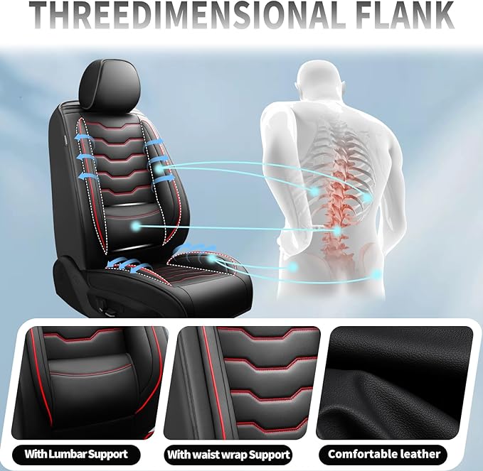Fit Altima Car Seat Covers Compatible with Nissan Altima 2011-2025 2026 - Premium Leather，Waterproof Breathable，All-Weather Seat Cushion Protecto&Airbag Compatible (2 Front Seat Red Line Black)