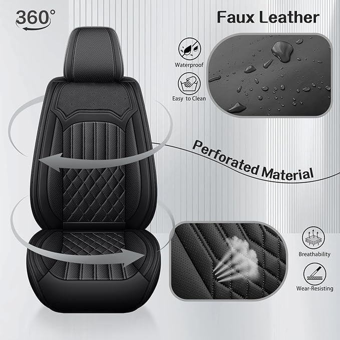 Car Seat Covers for Genesis GV70 2022-2025 2026, Full Set Nappa Leather Waterproof Breathable Anti-Slip Airbag Compatible Car Seats Protector, Car Interior Seats Cover (Black,+Pillow)