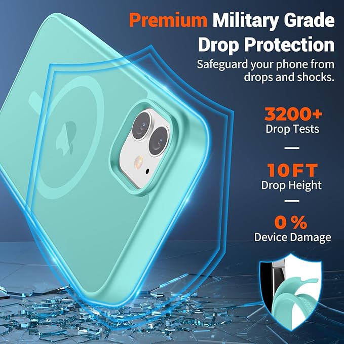 SUPFINE Magnetic for iPhone 12 Case/iPhone 12 Pro Case (Compatible with MagSafe)(Military Grade Drop Protection) Slim Translucent Matte Shockproof with Anti-Fingerprint Phone Case,Blue Green