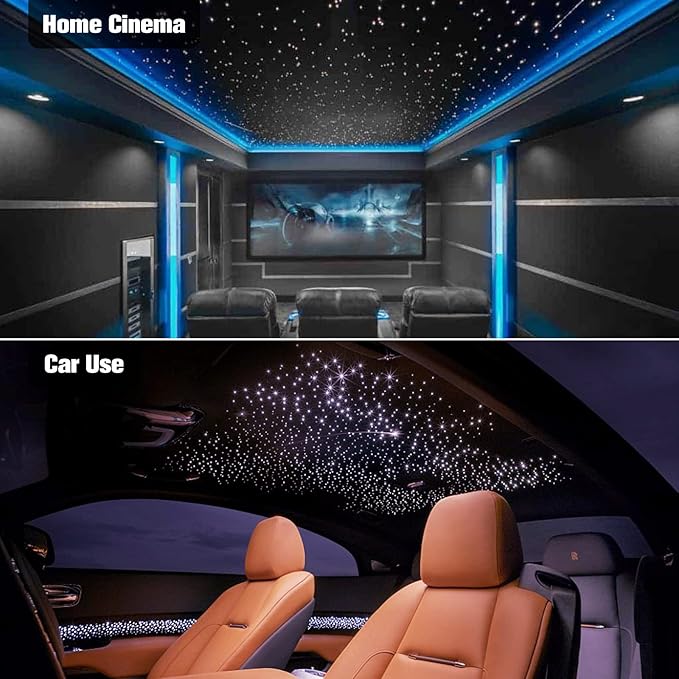 CHINLY Starlight 32w Twinkle 710pcs 13.1ft (0.03in+0.04in+0.06in+0.08in) Bluetooth RGBW LED Fiber Optic Star Ceiling Light,APP/Remote +Adapter+Cigarette Lighter+10 Crystals,for Headliner/Ceiling