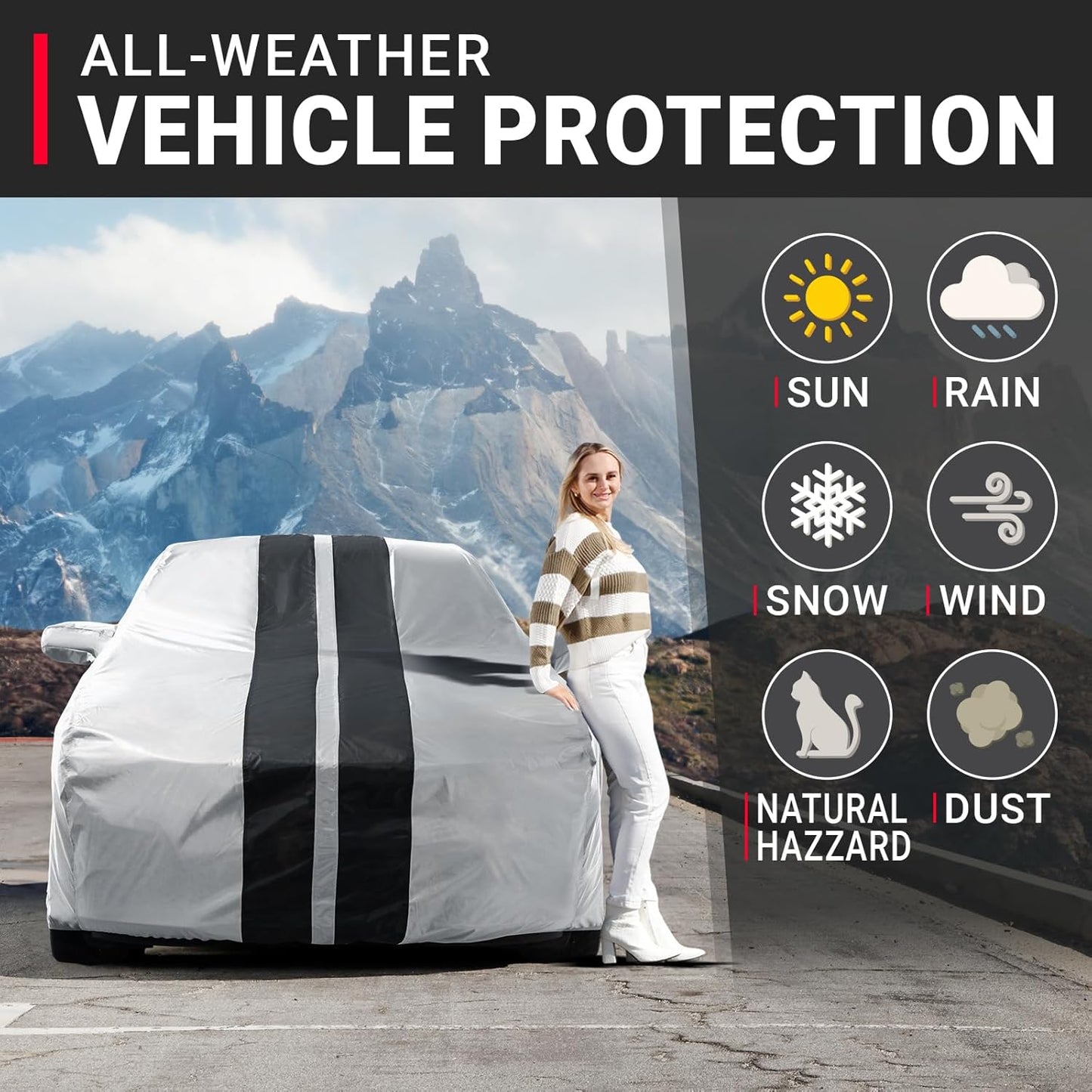 iCarCover Custom Car Cover for Pontiac Bonneville (1987-2005) Waterproof All-Weather Rain Snow UV Sun Protector Full Exterior Indoor Outdoor Car Cover (Stripe - Gray/Black)
