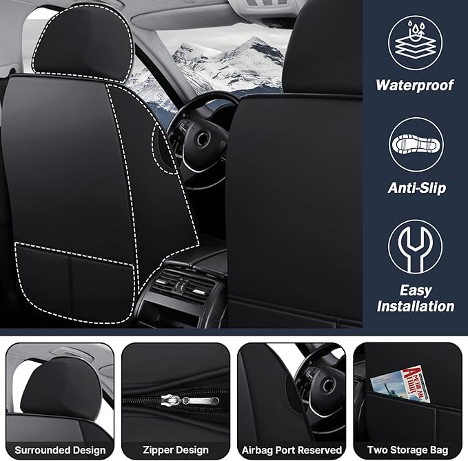Car Seat Cover 2 Seats for Chevrolet Camaro 2000-2024, Durable Wear Resistant Waterproof Vehicle Cushion Cover, Breathable No Odor Premium Leather Vehicle Seat Covers.(Standard,Black White)