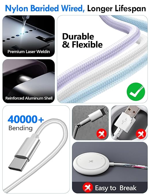 Travel Essentials for Apple Watch Charger,iPhone Charger,3 in 2 Type C/Lightning/Magnetic Travel Charging Cable,Portable Multi Charging Cable for Apple Watch, iPhone 17‑11, Samsung S26,Car,Camera–4ft
