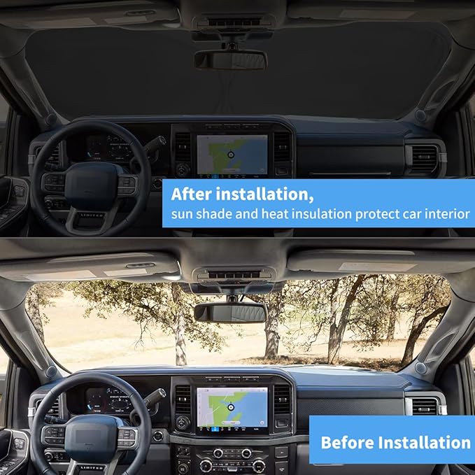 Windshield Sun Shade Custom Fit Ford F150 2021-2026 F-150 (Lariat, King Ranch, Platinum, XL XLT Limited Raptor) Truck Window Sunshade Cover Sun Visor Protector Heat Shield Pickup Accessories