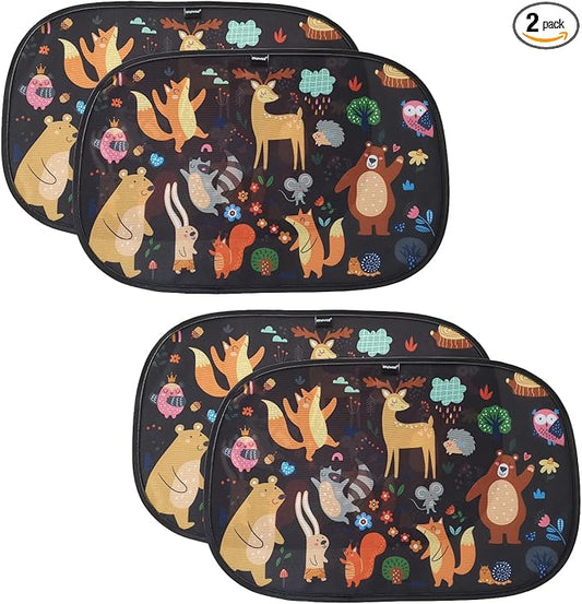Enovoe 2 Pack Animals Cartoon Car Window Sun Shades for Kids - 21x14 Inches - Baby Sun Shades - Glare and UV Rays Protection Car Window Shades, Suitable for SUVs, Minivans and Full Size Cars