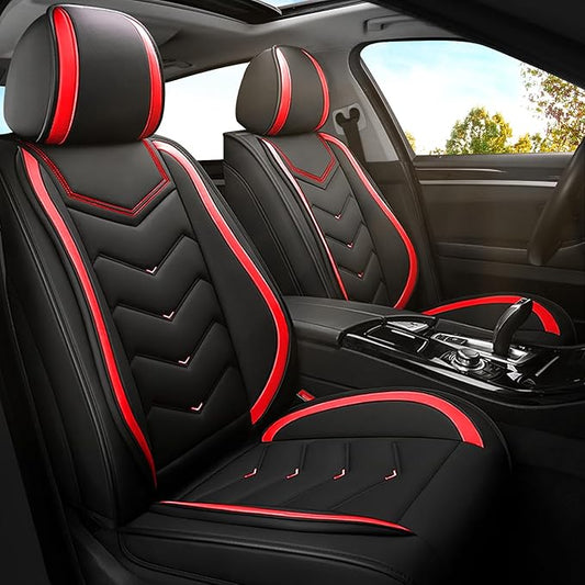 Car Seat Covers for Ford Expedition 2000-2026, Premium Nappa Leather Car Seat Cover, Stylish Sport Seat Covers， Automobile Seat Cover Sets.(Standard 2 Seats/Black Red)
