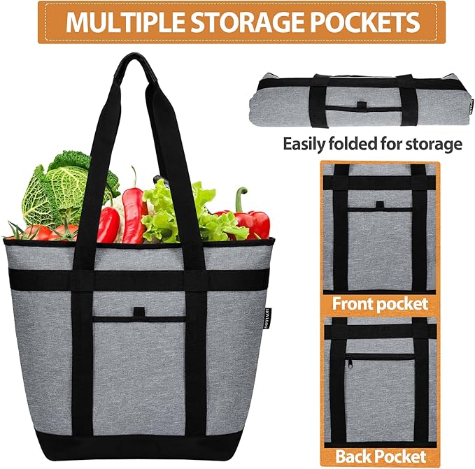 Insulated Cooler Bag, Reusable Grocery Bags for Hot/Cold Food, Thermal Food Delivery Bag for Beach, Travel, Picnics