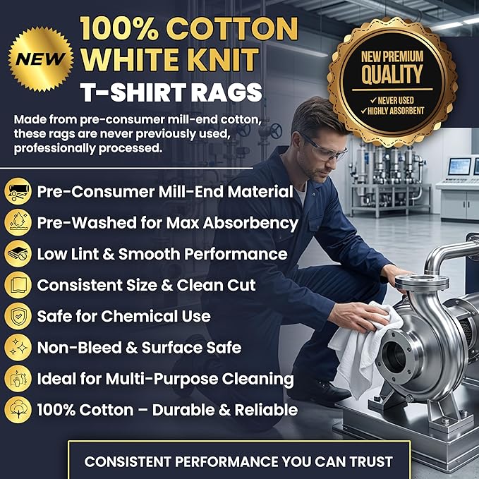 Premium New White Cotton Knit T-Shirt Rags (2x25 lbs. Bag of Rags) - Lint-Free, Soft & Absorbent Cleaning Cloths for Auto, Paint, Garage, Staining & Polishing