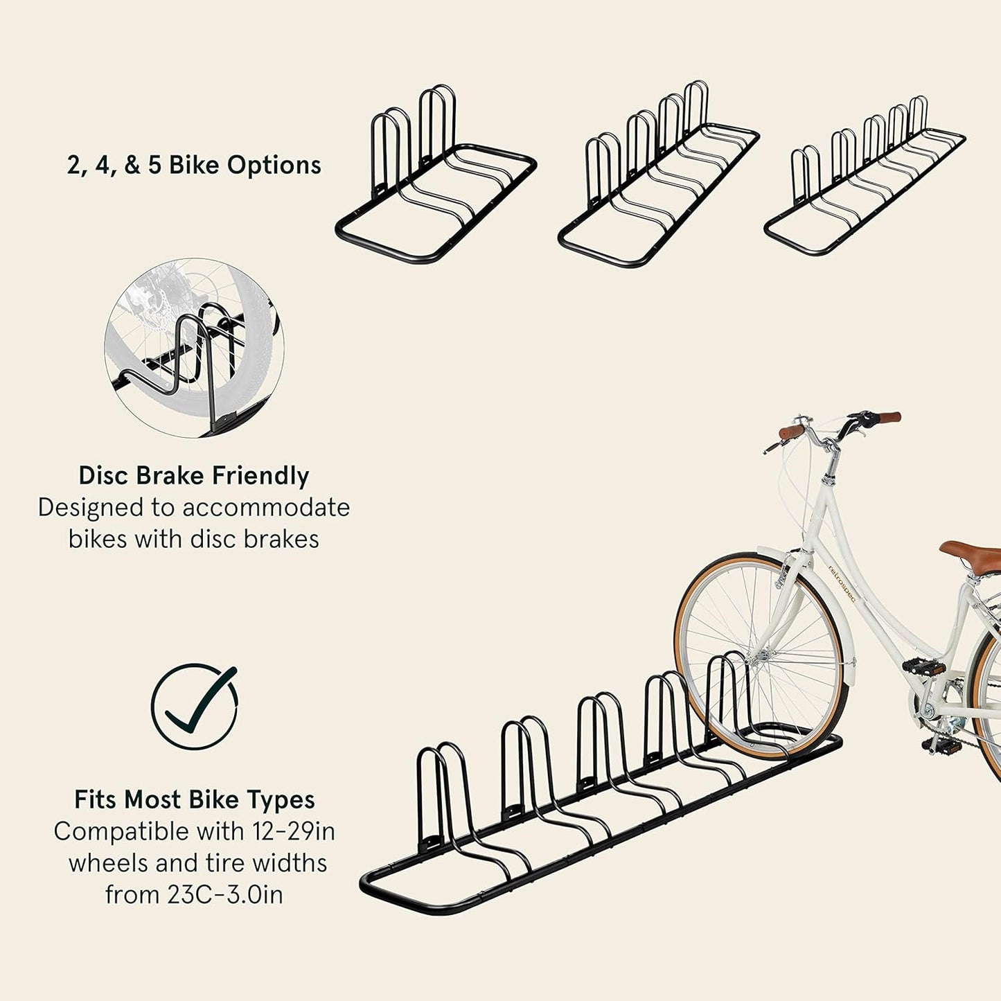 Retrospec Stash Rack 2, 4 & 5 Bike Floor Stand Bicycle Storage Organizer for Mountain Bike, Road Bike, Weather Resistant Fine Powder Steel Coating Fits Wheels up to 3"