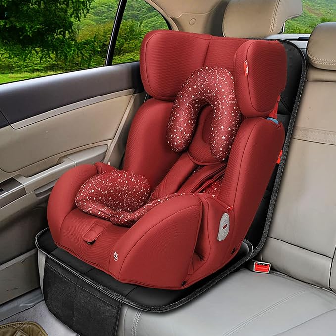 XHYANG Car Seat Protector 1 Pack Car Seat Cushion Mat Thickest Padding,Waterproof 600D Fabric Car Seat Covers for Non-Slip Backing Mesh Pockets for Baby and Pet (Black, 1 Pc)