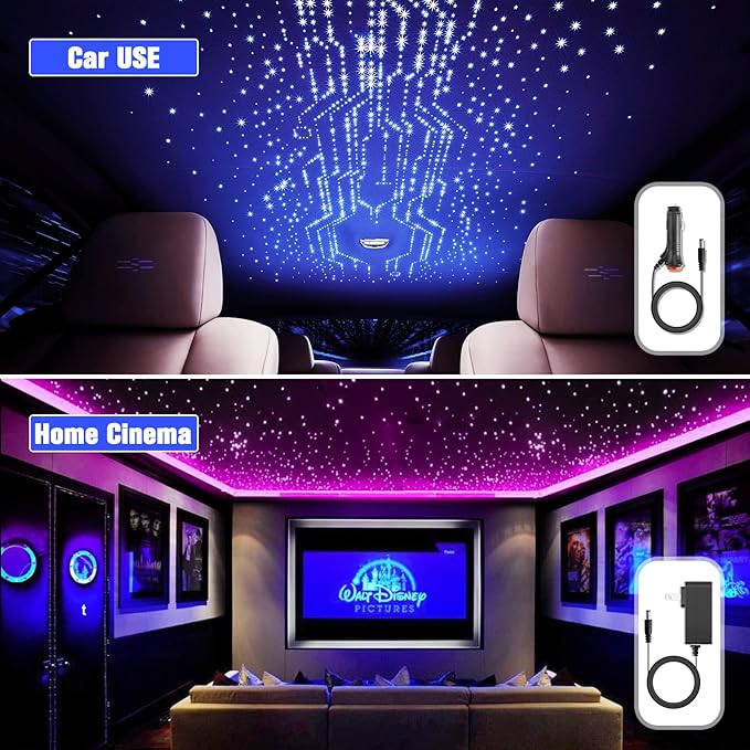 16W Starlight Headliner Kit, Star Lights for Car Roof&Home Decoration, Fiber Cable 500pcs of(0.03+0.04+0.06in)*13.1ft RGBW Star Light Headliner with Bluetooth APP/Remote/Music Mode