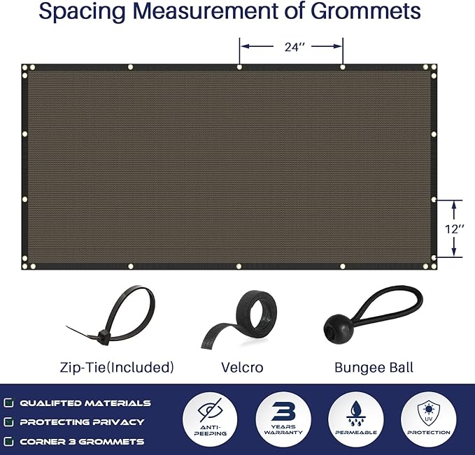 Windscreen4less Privacy Fence Screen Heavy Duty Windscreen Fencing Mesh Fabric Shade Net Cover with Brass Grommtes for Outdoor Wall Garden Yard Pool Deck, 8'x6' Brown