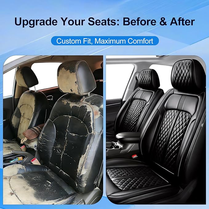Fit Bolt Car Seat Covers (Front Pair) for Select Chevrolet Bolt/Bolt EUV 2017-2025 - Premium Full Coverage Leather, Airbag Compatible, Waterproof & All Weather Seat Cushion Protector, Black
