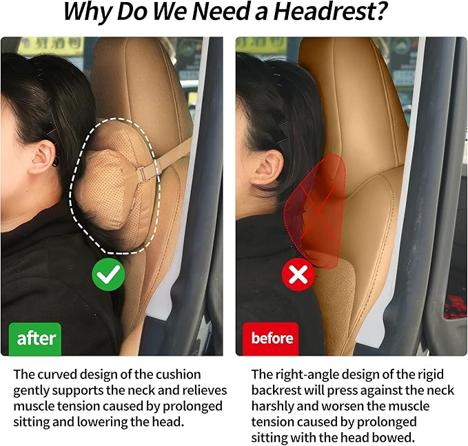 Car Neck Pillow, Premium Suede Car Neck Pillow with Adjustable Strap, Ergonomic Car Neck Support Pillow for Relieve Driving Fatigue (Palomino Brown)