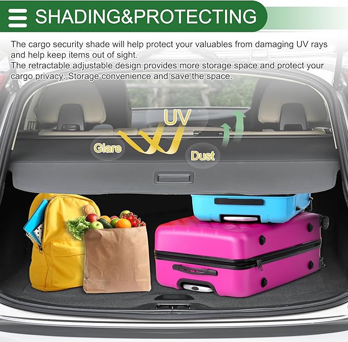 Motoforti Car Trunk Retractable Cargo Cover for Jeep Wrangler JL JLU 4Door HARD TOP 2018-2021 Rear Trunk Parcel Shelf Luggage Security Shield Shade Cover Black Carbon Fiber