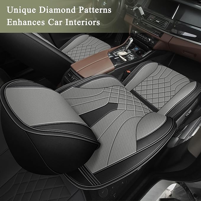 Car Seat Covers Front Pair for Honda Pilot 2005-2016: Breathable Perforated Leather Seat Cover (Black & Grey)