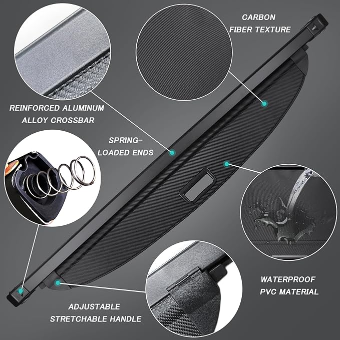 Cargo Cover for Dodge Durango 2011-2026(Not for R/T) Fit 2nd Row Installation Port Retractable Trunk Cover Security Shielding Shade Cargo Luggage Cover Trunk Privacy Protection (Carbon Fiber Texture)