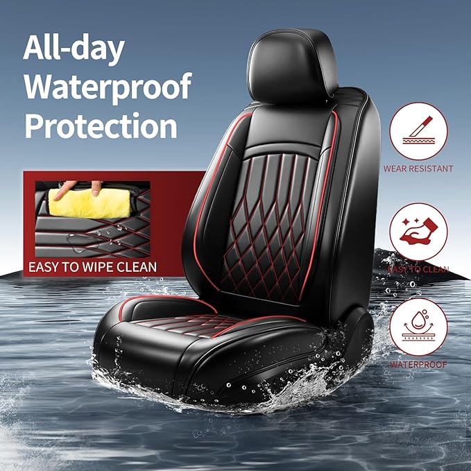 Fit TSX Car Seat Covers for Acura TSX 2003-2014 - Premium Leather, Waterproof, All-Weather, Airbag Compatible, Breathable, Easy Install, Seat Protectors, Only 2 Front seat Covers, Redline