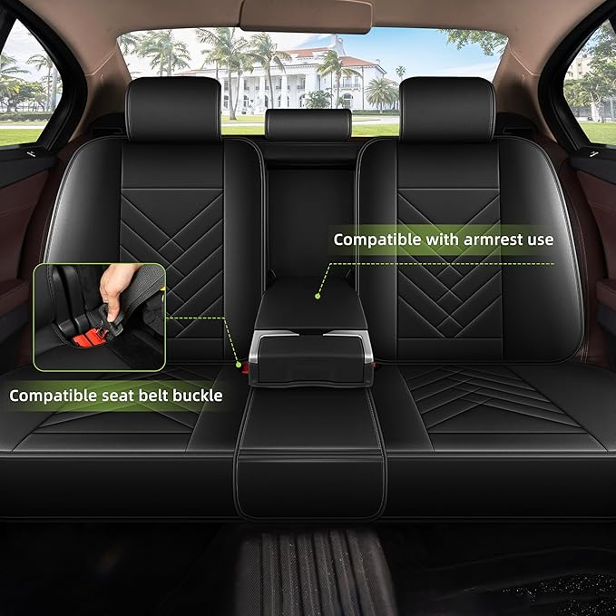 AOMSAZTO Car Seat Covers Full Set Fit for Nissan Maxima 2011-2023 Waterproof Faux Leather Car Seat Cushions Automotive 5 Seat Covers Set（Black）