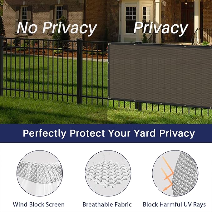 Windscreen4less Privacy Fence Screen Heavy Duty Windscreen Fencing Mesh Fabric Shade Net Cover with Brass Grommtes for Outdoor Wall Garden Yard Pool Deck, 8'x178' Brown