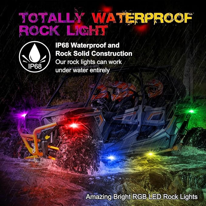 Rock Lights for Trucks, 10 Pods RGB LED Rock Lights with APP/Remote Control & Music Mode, High Bright Multilcolor Waterproof IP68 Rock Neon Light Kits for Pickup Off Road RZR SUV ATV UTV Car