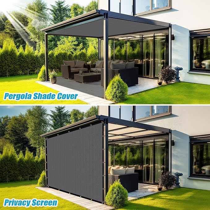Amagenix 90% Shade Fabric 9'X 14' Gray Sun Shade Cloth with Grommets for Pergola Replacement Shade Cover Canopy, Heavy Duty, Cable Zip Ties Included (We Customized)
