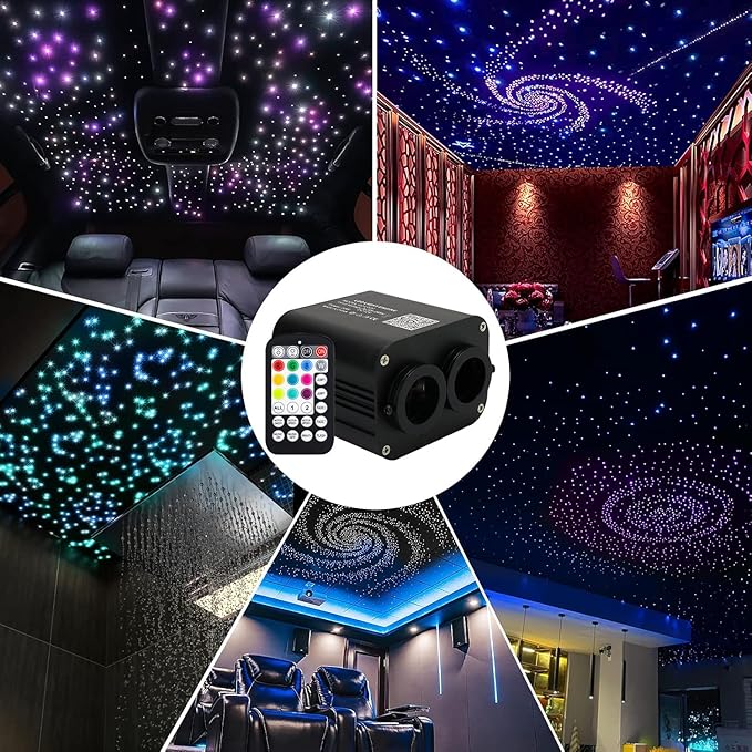 AMKI Dual Color 20W Twinkle Starlight Headliner Kit Mixed 860pcs*9.8ft Cables Fiber Optic Light Cable Sound Activated Music Mode APP/Remote Control Dual Port Light Box for Car Home Roof Decor